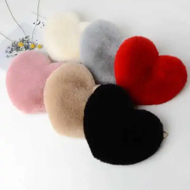 Lindo Kawaii Faux Fur Crossbody Bolsos Monedero Cadena de felpa Bolsos de hombro Mujeres Bolsos en forma de corazón