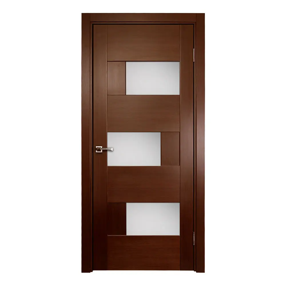 American Stained Finish Solid Cherry Wood Veneer Master Bedroom Interior Wooden Door with Insert Frosted Glass