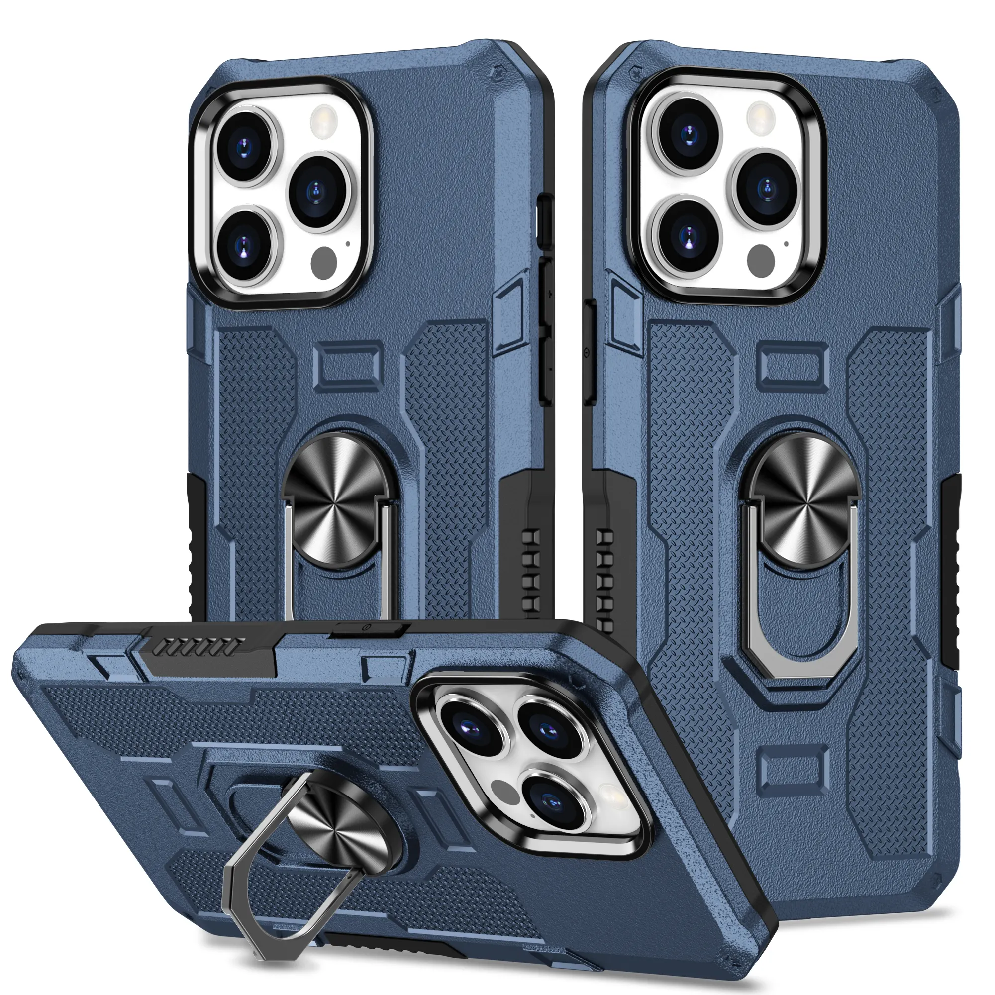 Armor Rugged TPU Magnetik Logam Cincin Pemegang Kickstand Casing Ponsel untuk Iphone Xs Xr 11 12 13 14 Pro Max Perlindungan Penutup