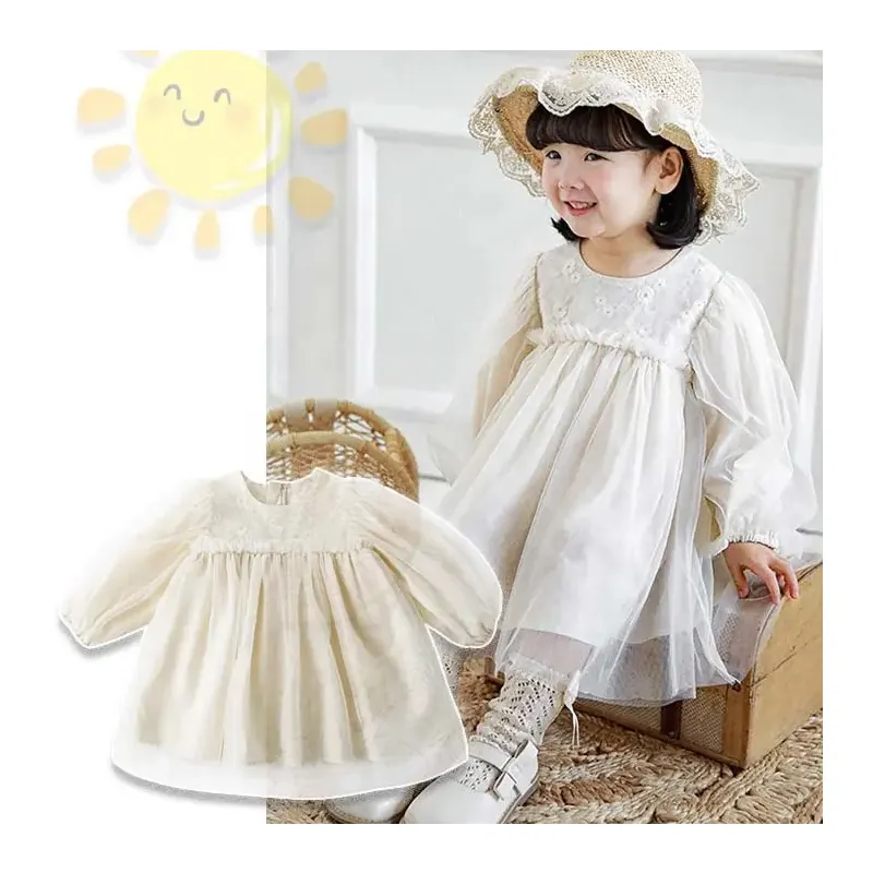 Mais recente Design Branco Tutu Crianças Frock Meninas Algodão Vestido Lindo Rendas Princesa Festa 2 Anos Baby Girl Vestido De Noiva