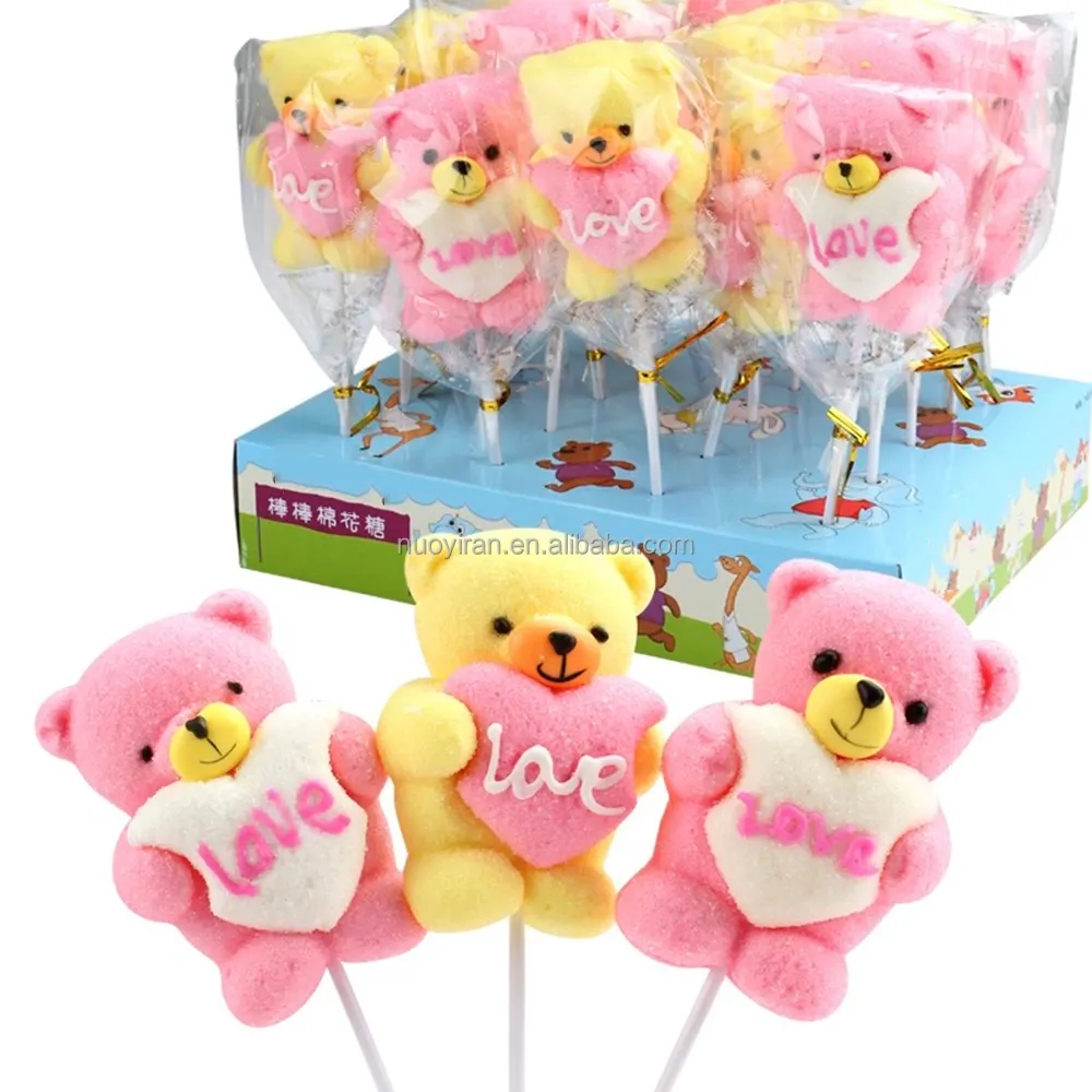 Halal animals bear shaped marshmallow lollipop candy with mixed flavors factory wholesaler for sale