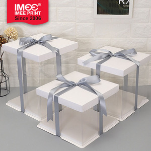 IMEE özel ücretsiz LOGO kişiselleştirilmiş uzun şeffaf 4 ''6" 8 "10" 12 "14'' 16''Multi katmanlı kare doğum günü PET plastik pasta kutusu - Product Image 3