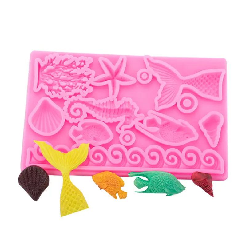 Stampo in Silicone fondente a tema marino creature Marine per la decorazione di torte Sugarcraft gioielli stampo artigianale in argilla polimerica