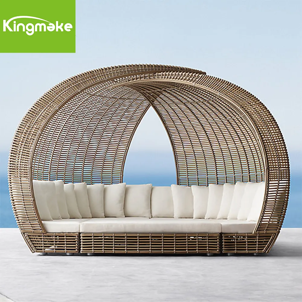 All Weather PE Plastic Rattan Daybed Outdoor Jardim Pátio Wicker Sunbed Espreguiçadeira