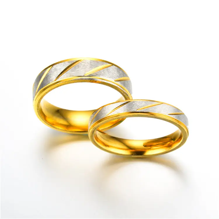 6MM/4MM moda titanio gioielli in acciaio inossidabile coppia anelli per uomo donna anello striato placcatura bicolore