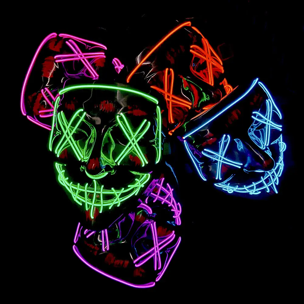 Cadılar bayramı festivali Cosplay tema maskeli parti çocuklar renkli aydınlık tel LED ışık korku parti kızdırma maskeleri kostümleri