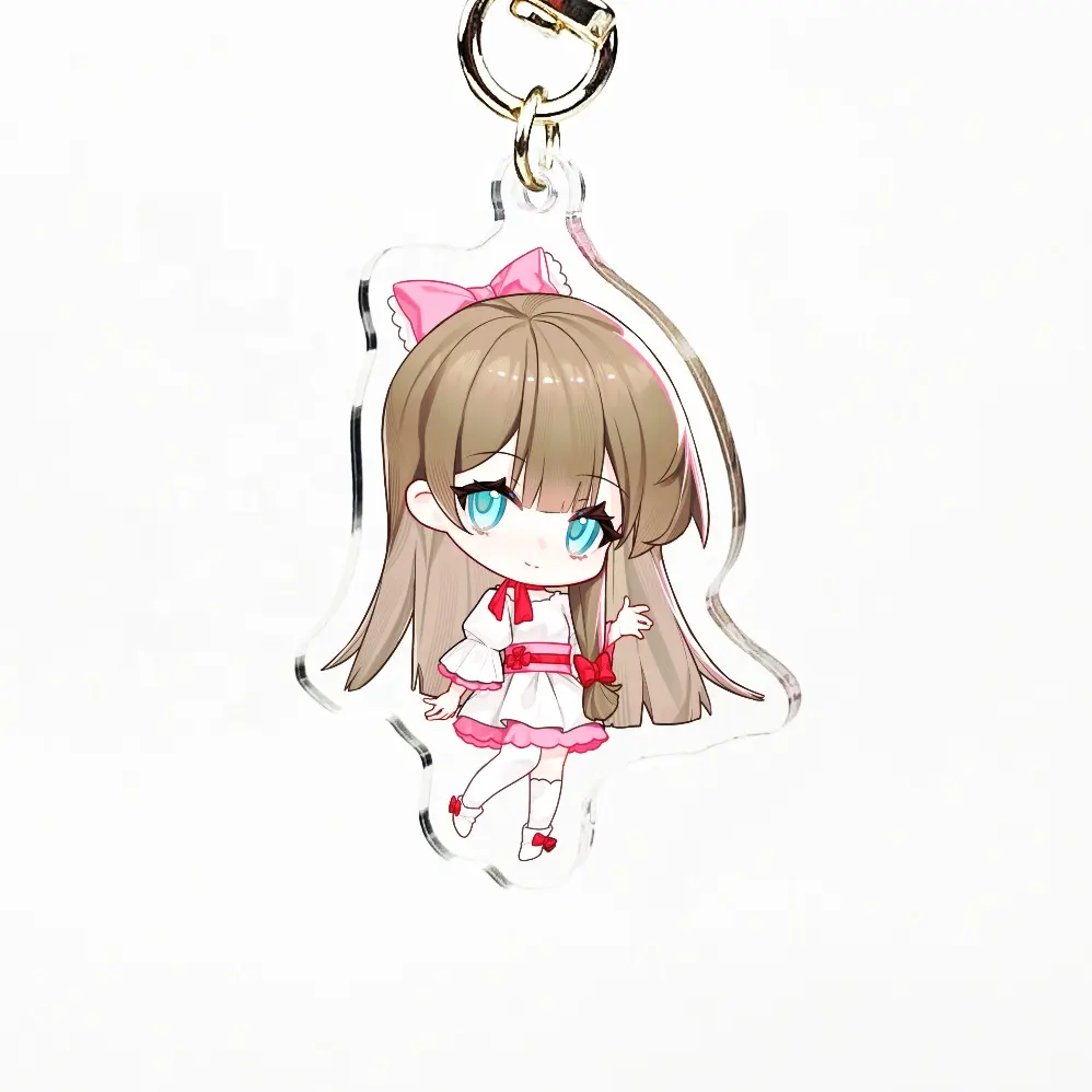 Kawaii Accessories Innovative Keychain UV Printed 6-Color Holographic Design Stainless Steel with Plastic Material