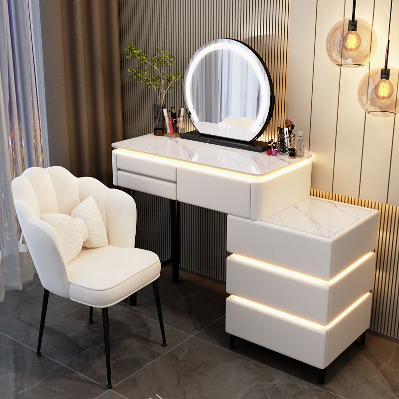 Silla de hadas con espejo y gabinete de mesa blanca de 80 cm