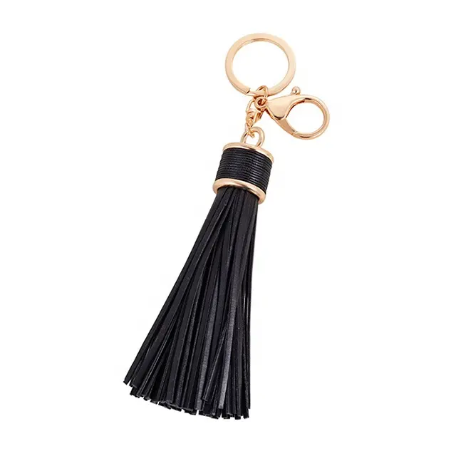 LLavero de cuero negro con borlas personalizadas, llavero con etiqueta para llaves, bolso, accesorios para billetera