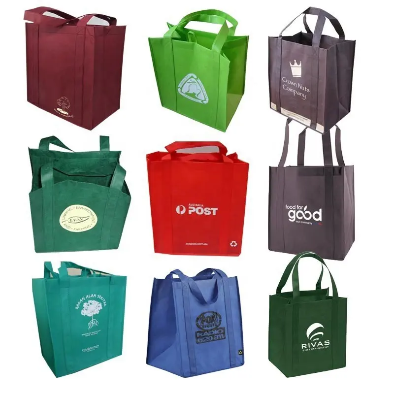 تعزيز قابلة لإعادة الاستخدام صديقة للبيئة غير المنسوجة قماش حمل مقبض أكياس التسوق مع شعار مطبوع مخصص