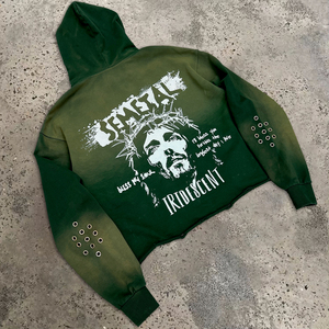 Ağır damla omuz sıkıntılı Zip Hoodie Streetwear boy Rhinestone Hoodie özel baskı Aicd yıkama fermuarlı kapüşonlu eşofman üstü - Product Image 2