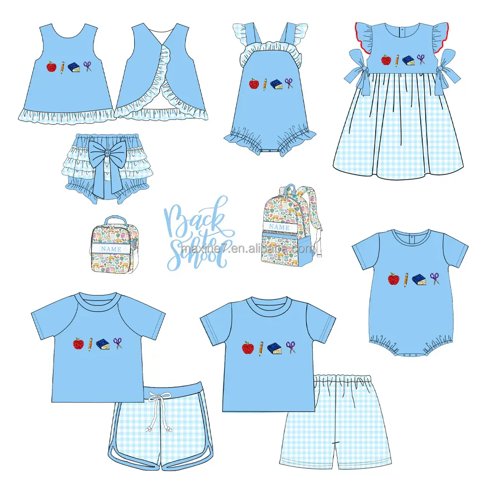 Pakaian anak-anak kembali ke sekolah simpul Prancis kemeja butik musim panas bayi perempuan dan pakaian pendek