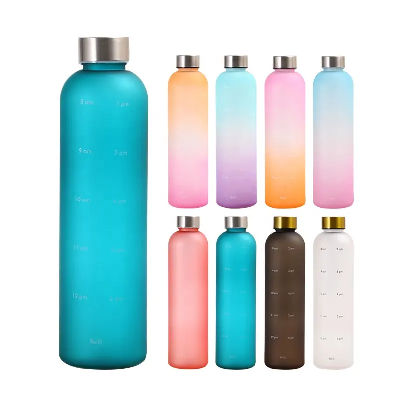 Beauchy-botella de agua de plástico sin BAP para niñas, botella de agua con gradiente para gimnasio al aire libre