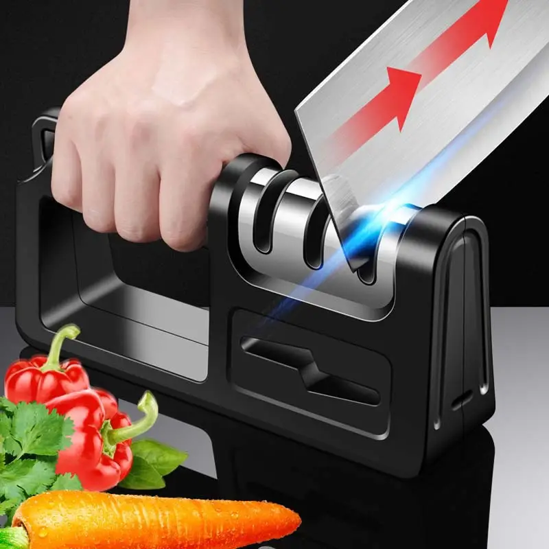 Portable kitchen knife accessories handheld 4 stage manual diamond blade knife sharpener 4 in 1 kitchen knives sharpener tool