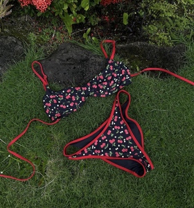 Personalizado Bandeau Impresso Swimsuit Mulheres Underwire Triângulo Biquínis Beachwear Cintura Alta Duas Peças Swimwear Vermelho <span class=keywords><strong>Micro</strong></span> Biquíni Conjuntos