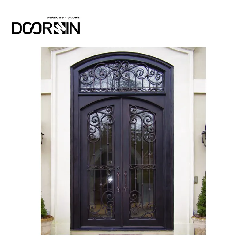 Modern Design Double Exterior Steel Security Doors For Home Villa Iron Gate Design Glass Entry Door