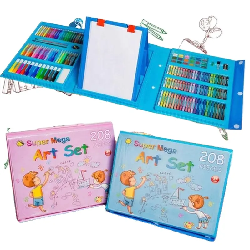 Luoshan-Juego de pinceles para dibujar para niños, Set de 176 pinceles con caja de lápiz de Color agua, juguetes de dibujo artístico, venta al por mayor, nuevo estilo, 208 Uds.