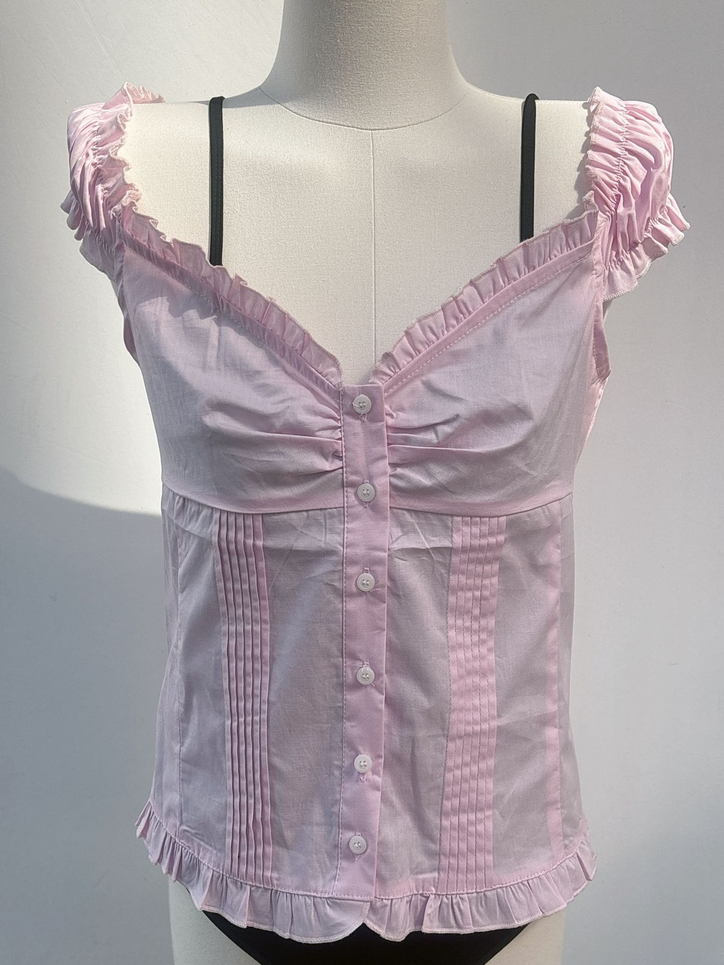 Camicia a maniche corte plissettata rosa pallido