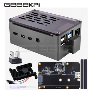 GeeekPi carcasa de ladrillo de aluminio carcasa negra con M.2 SATA SSD Velocidad Ajustable 3510 ventilador de refrigeración para Raspberry Pi 4 modelo B - Product Image 2