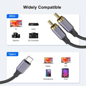 Cable de audio tipo C a 2RCA de alta calidad Salida de sonido de alta fidelidad Perfecto para sistemas de audio modernos Audio para automóviles - Product Image 2