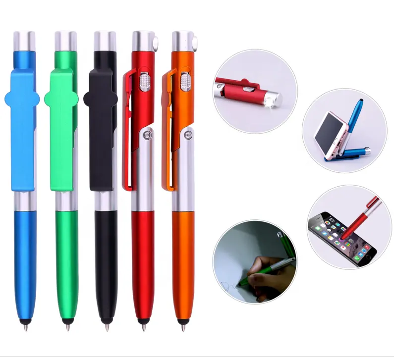popular promotional multifunction stylus LED pen phone holder pen with customized logo personalised pen