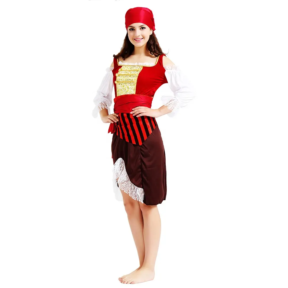 Disfraz de pirata para fiesta, Carnaval, sexi, rojo caribe, temperamento Noble, mujer adulta