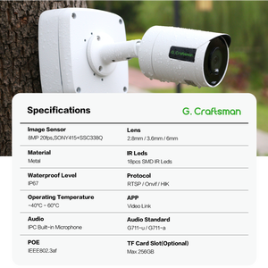 GA-GFI-M8SS(RTS) 4K 8MP CCTV Security IP Bullet POE <strong>Camera</strong> OEMFactory Sony IMX415 <strong>Sensor</strong> for NVR System Audio Motion Detection - Product Image 2