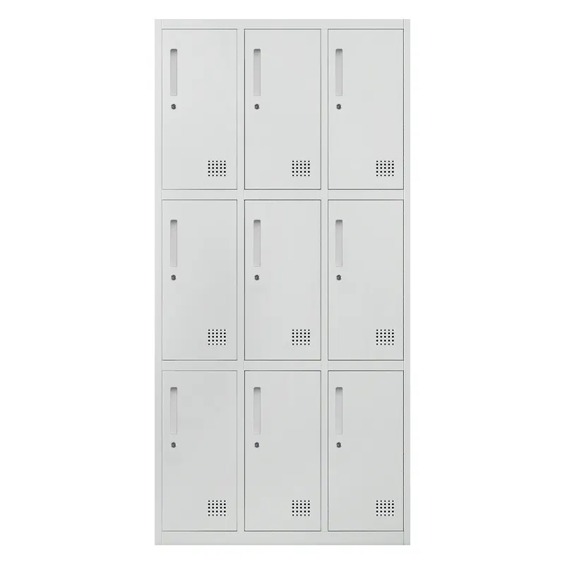 Armario de metal con 9 compartimentos para puertas de alta calidad, armario para gimnasio, escuela, armario de almacenamiento de acero para vestuario
