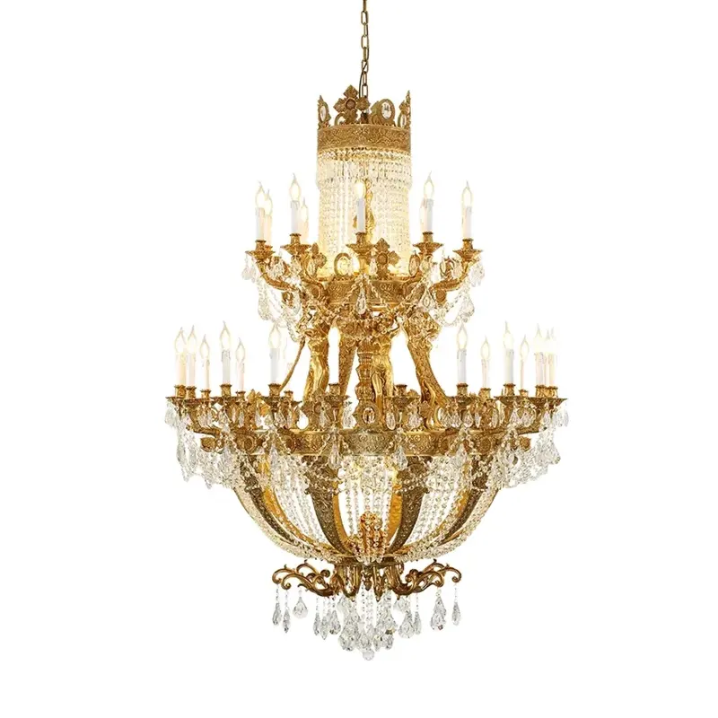 Vintage french brass gold two tier crystal chandelier copper light hanging light fixture luxury pendant chandelier