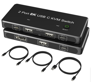 <strong>KVM</strong> <strong>Switch</strong> <strong>2</strong> Port USB C to Displayport With 3xUSB2.0 8K@60Hz 4K@144Hz Thunderbolt 3/4 DP1.4 for Monitor Mouse Keyboard Printer