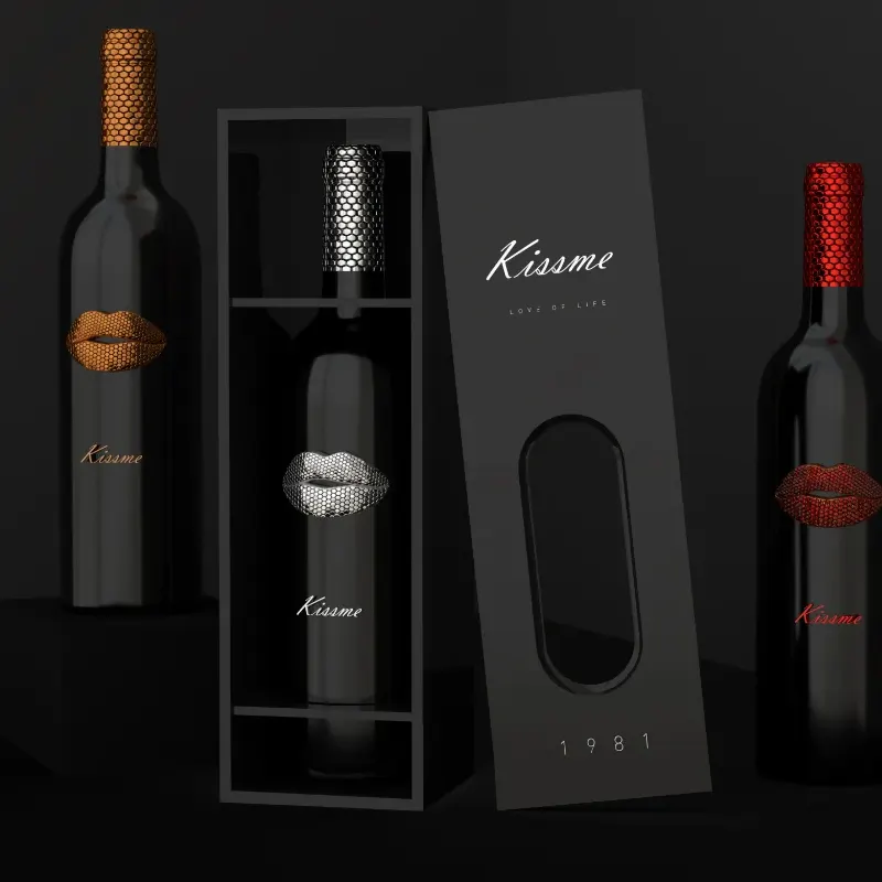 Set di liquori in cartone rigido nero di lusso su misura scatola regalo di vino rosso champagne whisky