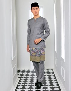 Müslüman erkekler Baju kusilk Melayu Slimfit kesme ipek modeli nakış Songket ve Baju Melayu Baju Raya