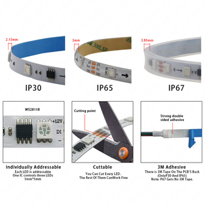 5 m/lotto WS2811 strisce LED indirizzabili, 30leds/M, Chip esterno IC, 10pixel/m, 12V, 7.2 W/M, 10mm PCB bianco/nero, connettore JST - Product Image 4