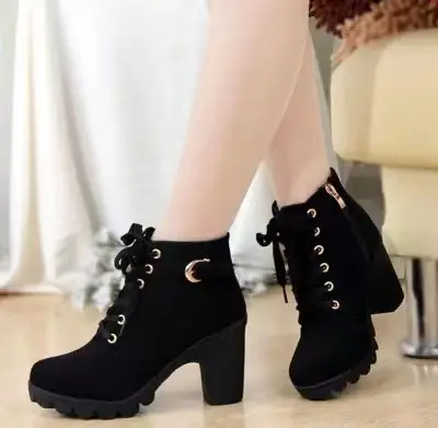 Factory Direct Selling Women's Metal Belt Buckle Chunky Heel High Heel Bootie Large Size Female Boots