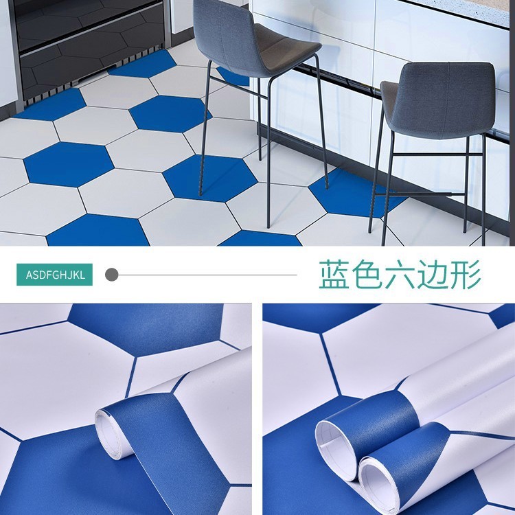 Autocollant de sol-hexagone bleu et blanc