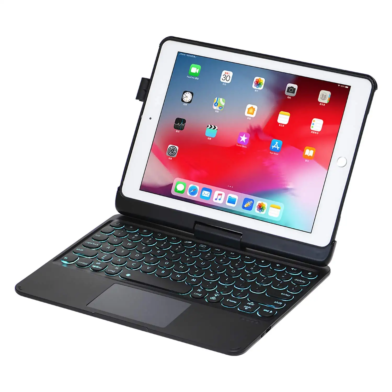 회전 백라이트 터치 패드 키보드 케이스 iPad Pro 11 Air 4/5 10.9 7th 8th 9th 10.2 Air 3 10.5 Pro 9.7 케이스 아랍어 iPad 키보드