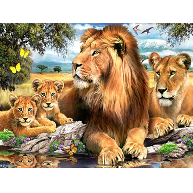 Diy Diamond Painting Full Square Drill Picture Of The Lions Family Diamond Cross Embroidery Home Decor Wall 5d Drawing Art