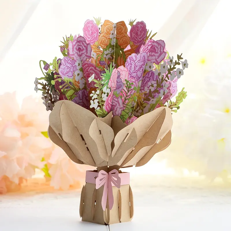 Ramo de flores 3d para manualidades, papel cortado con láser, Tarjeta para el día de la madre, San Valentín