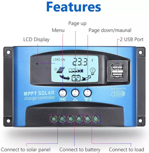 Regolatore solare MPPT PWM 100A 60A 30A caricabatterie e 12V 24V Auto Dual USB Display LCD pannello solare Controller solare - Product Image 3
