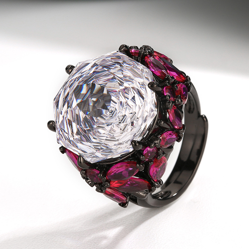 Anillo de oro negro con diamante blanco de tamaño ajustable
