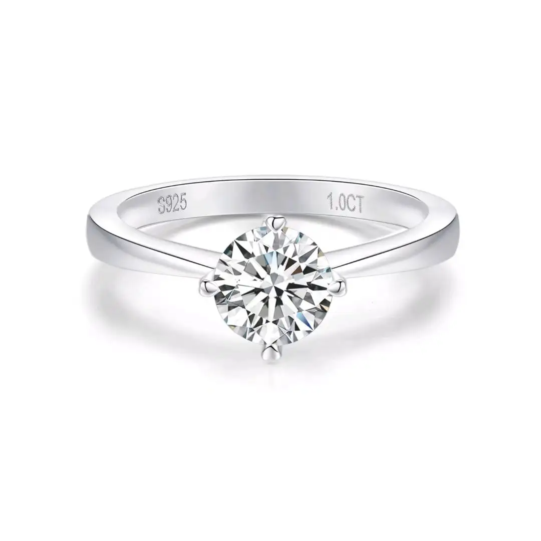 MSR1066-anillo de compromiso de moissanita para mujer, de plata de ley sólida, Color D, sencillo, de cuatro puntas, sortija de boda de oro blanco