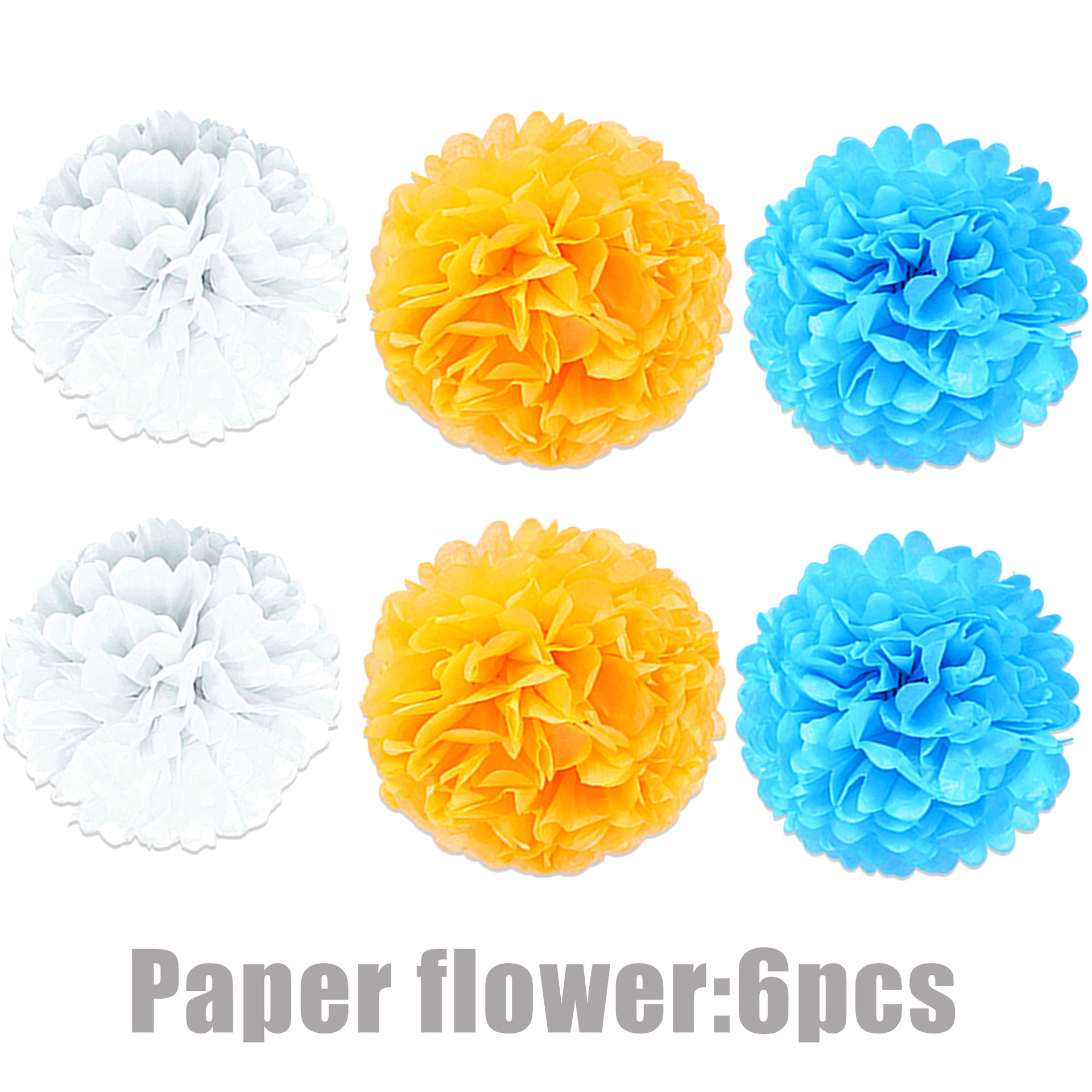 Pompons en tissu bleu or blanc - 6 pièces