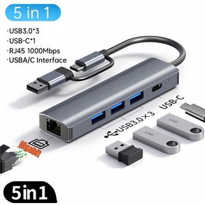 2 in 1 USB A 3.0 ประเภท -C Gigabit การ์ดเครือข่ายแบบมีสายอะแดปเตอร์ประเภท USB C ถึง 1000Mps RJ45 USB 3.0 Type-C HUB สถานีเชื่อมต่อ 5 in 2 - Product Image 1