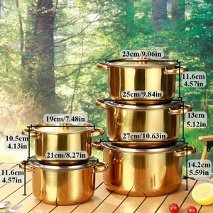 4/5 Mảnh Vàng Thép Không Gỉ Canh Kho Chậu Set Sâu Dày Cho Phổ Bếp Cảm Ứng Bếp Gas Kim Loại Bền - Product Image 5