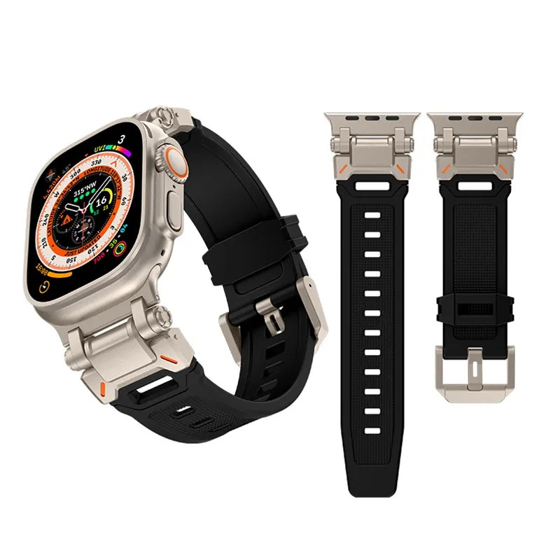 Luxo Titanium Metal Connector TPU Watch Straps para Apple iwatch 38mm 42mm ultra 49mm Soft TPU Silicone Apple Watch Band