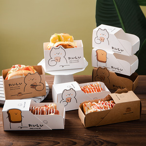 カスタム使い捨てホットドッグ朝食パンランチデザートエッグドロップサンドイッチ紙包装引き出しボックス食品用