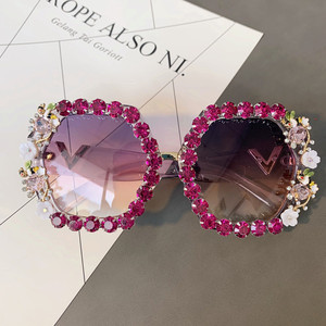 Kính Râm Ngoại Cỡ Kim Cương Kính Râm Gọng Vuông Lớn Kính Mắt Pha Lê UV400 Kính Mắt Gọng Kim Cương Giả Cổ Điển - Product Image 3