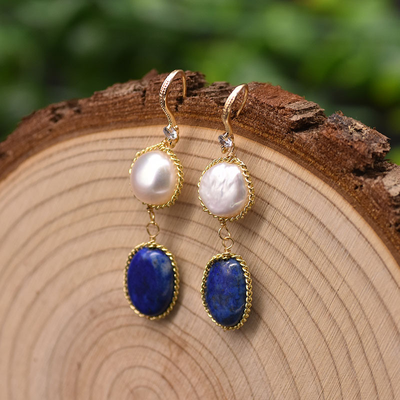 GE0897-4 Gouttes auriculaires baroques Lapis Lazuli
