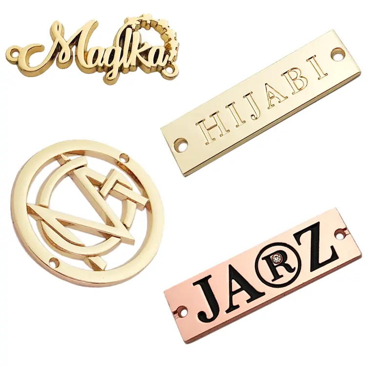 Fashion design engraved brand name custom metal logo labels tag for clothing