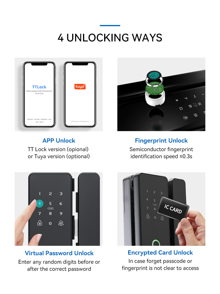 Tediton High Quality Password Key TTlock APP Remote Doorbell Fingerprint Digital Glass Smart Door Lock